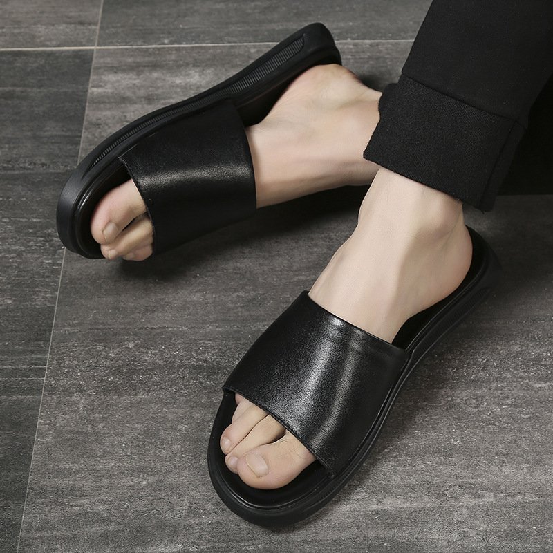 2023 New Leather Home Slippers Men's Summer Casual Non-Slip Leather Men's Fashionable Walking Cowhide Sandals