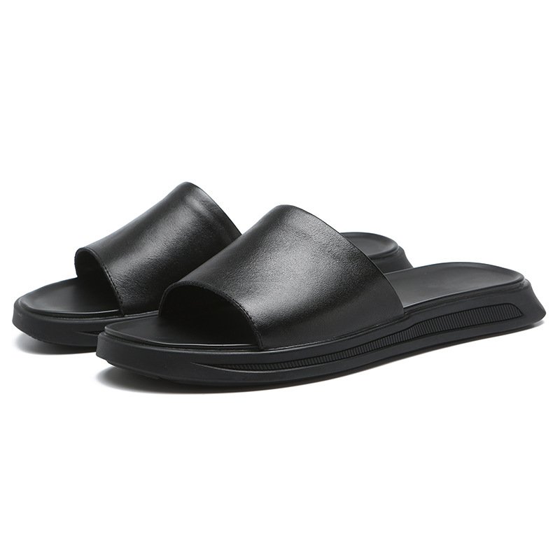 2023 New Leather Home Slippers Men's Summer Casual Non-Slip Leather Men's Fashionable Walking Cowhide Sandals