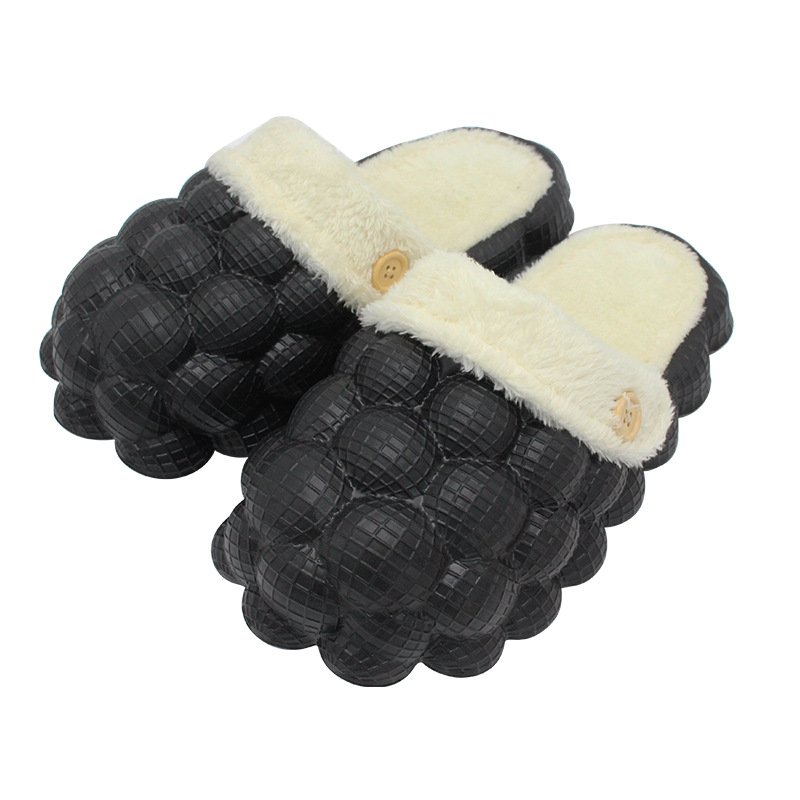 2022 New Winter Bubble Slides Women Men Removable Washable Fur Slippers Fleece House Shoes Home Non-slip Warm Cotton Flip Flops