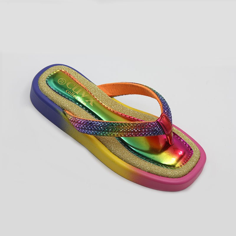 Summer rhinestone Shoes Thick Platform Heels Casual Flip Flops Custom Slides Slippers Heeled Women Wedges Sandals For Women 2024