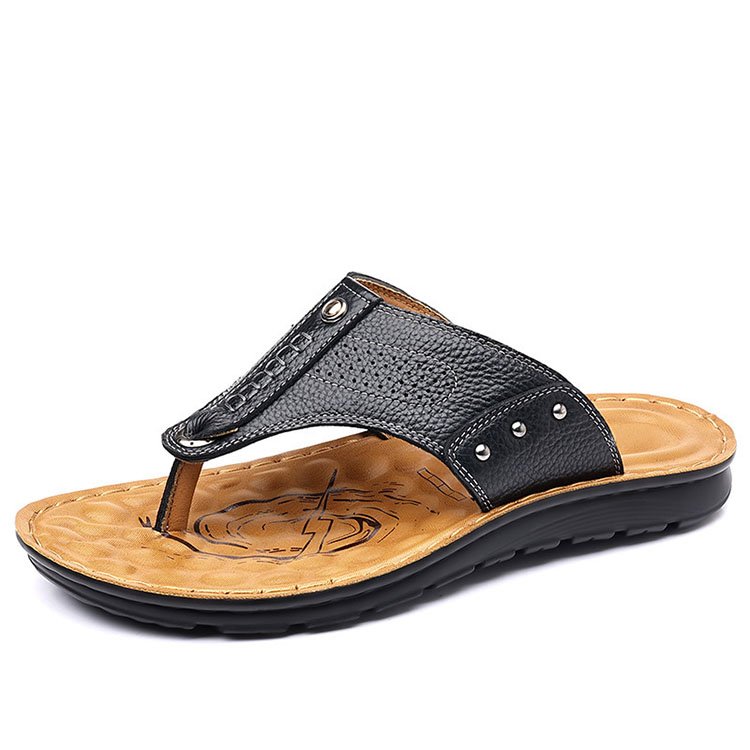 man shoes genuine leather slipper beach thong sandals anti slip flipflops for men