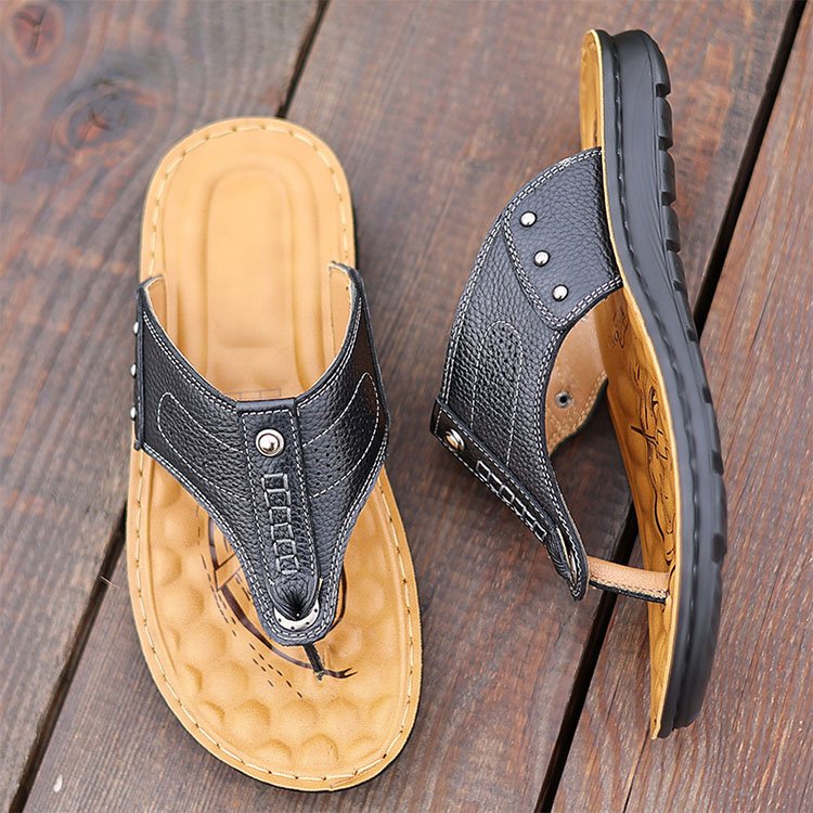 man shoes genuine leather slipper beach thong sandals anti slip flipflops for men