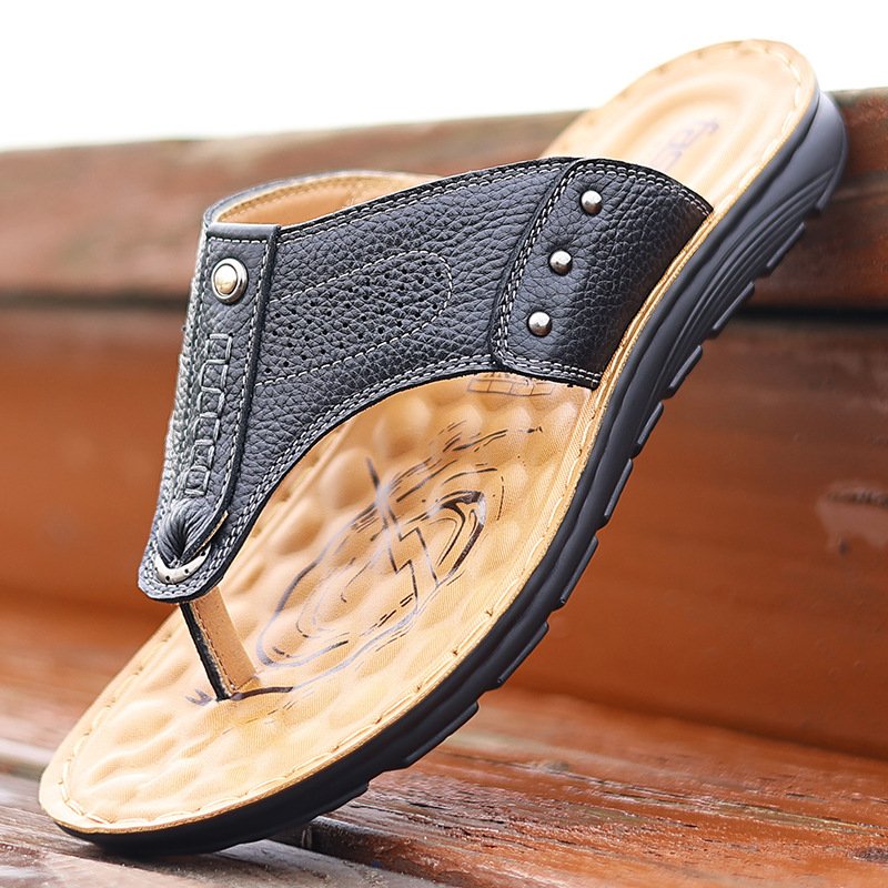 man shoes genuine leather slipper beach thong sandals anti slip flipflops for men