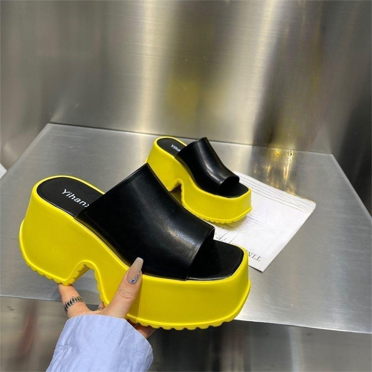BUSY GIRL XW4761 Platform Sandals For Women Yellow Open Toe Wedges Women Shoes Goth Punk Sandals Shoes Summer Beach Slippers