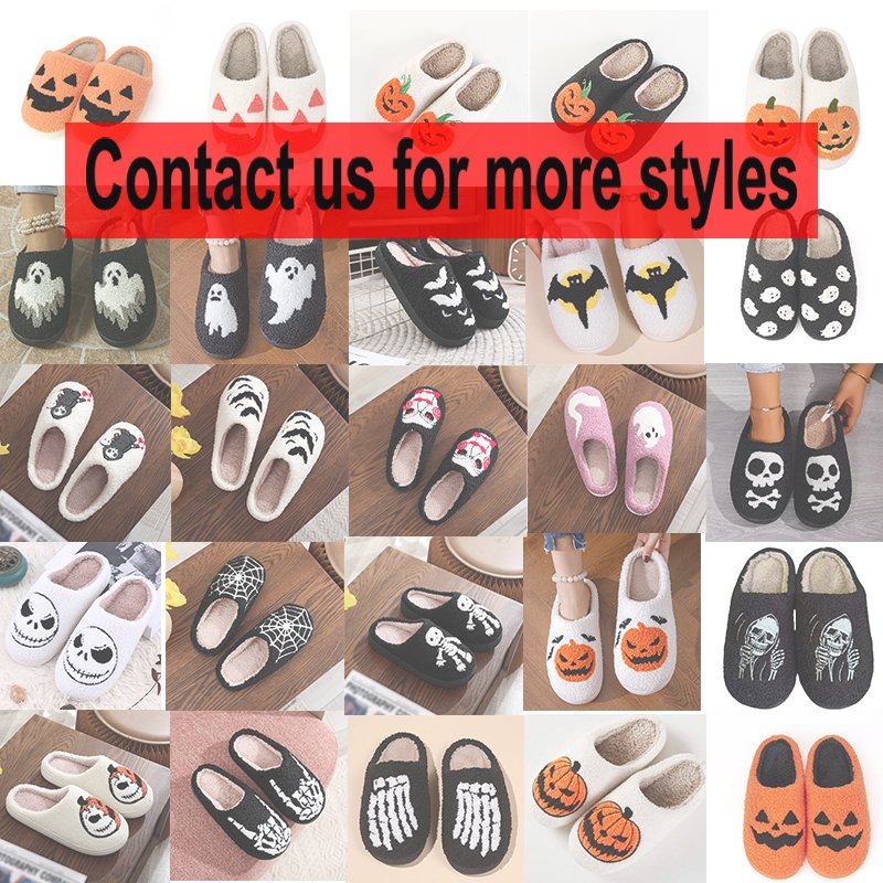 Halloween Women House Face Fluffy Shoes Orange Jack O Lantern Christmas Coddies Santa Slippers for Women Men