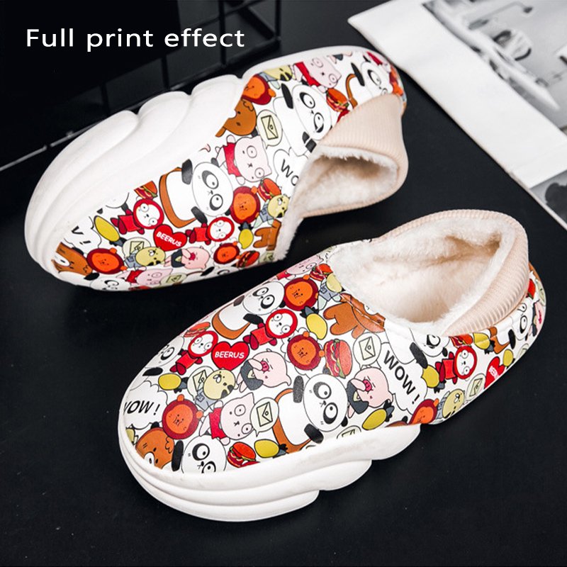 2024 Winter Autumn Warm Fluffy Slides Sandals EVA Waterproof Custom Logo Flat Cotton Shoes Slippers Women Men