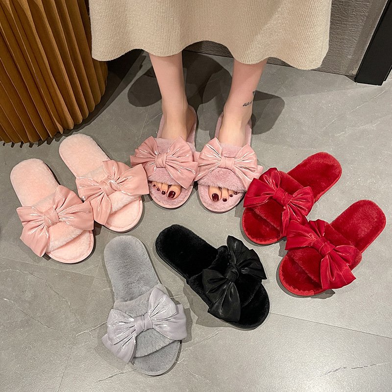 OEM ODM Factory Custom Low Price Home Slippers Girls Rabbit Fur Plush Indoor Slippers