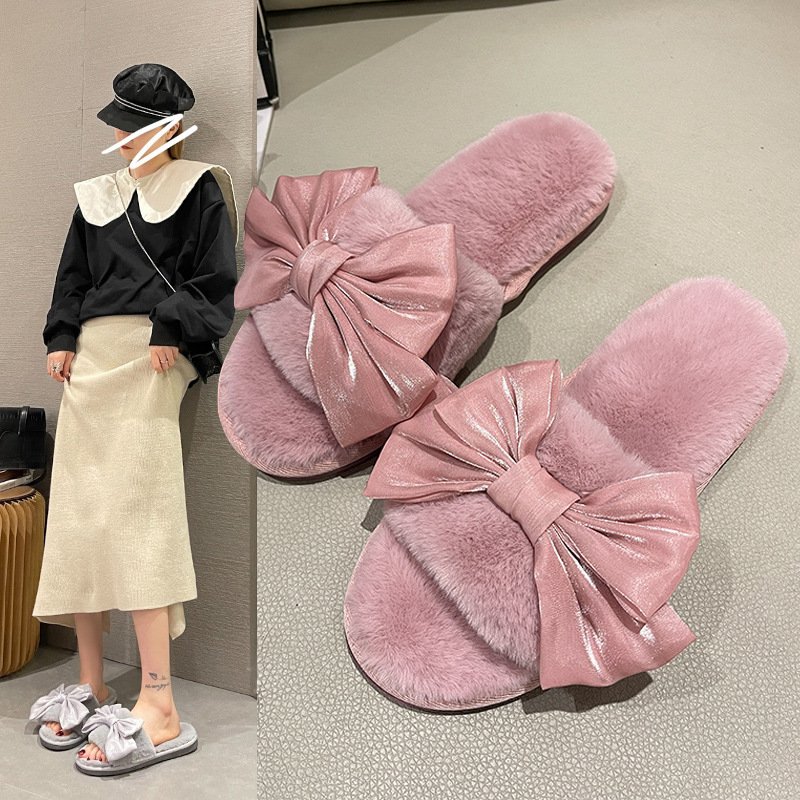 OEM ODM Factory Custom Low Price Home Slippers Girls Rabbit Fur Plush Indoor Slippers