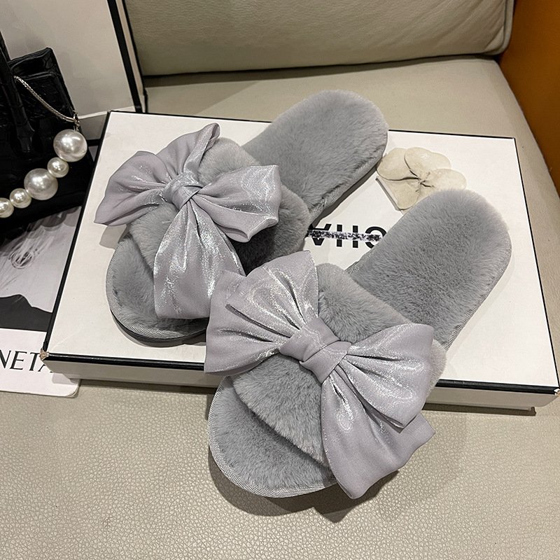 OEM ODM Factory Custom Low Price Home Slippers Girls Rabbit Fur Plush Indoor Slippers
