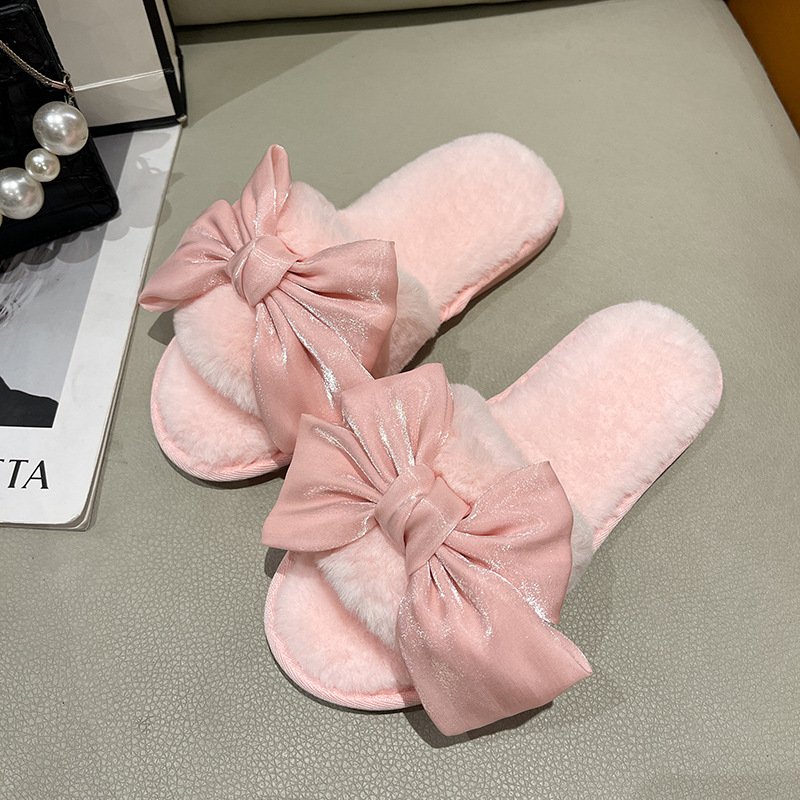 OEM ODM Factory Custom Low Price Home Slippers Girls Rabbit Fur Plush Indoor Slippers