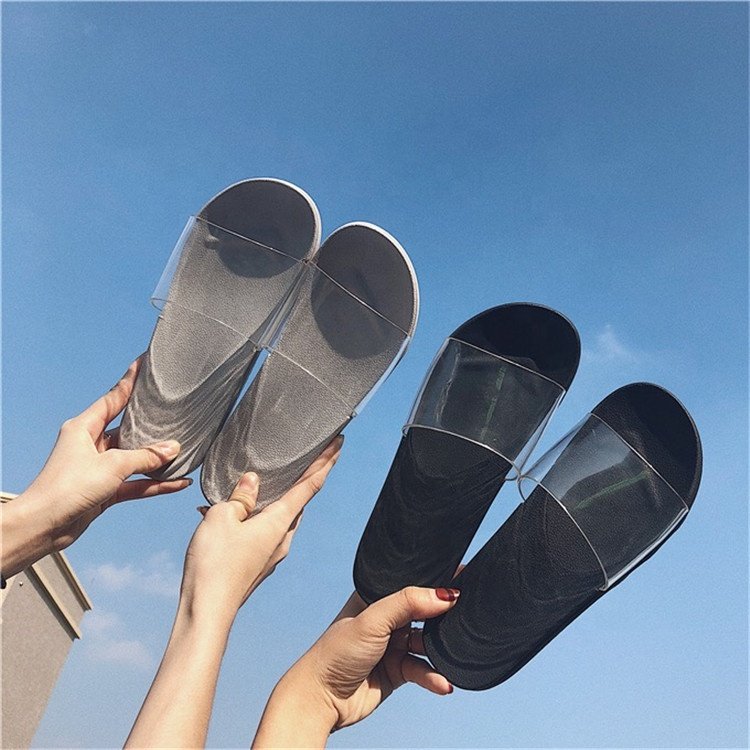 black Shoes Women Custom Sandal Slide Transparent Pvc Slippers