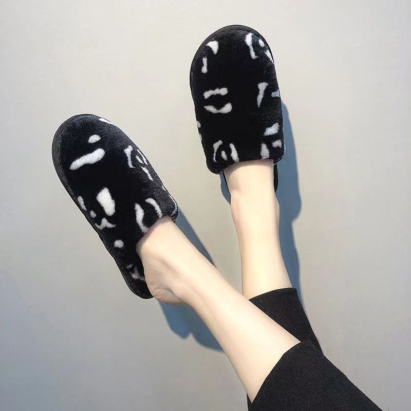 MIO 2024 Fashion Winter Furry Faux Fur Lined Bedroom Shoes Ladies Leopard Fluffy Slipper Cozy Indoor Slide Slipper for Women