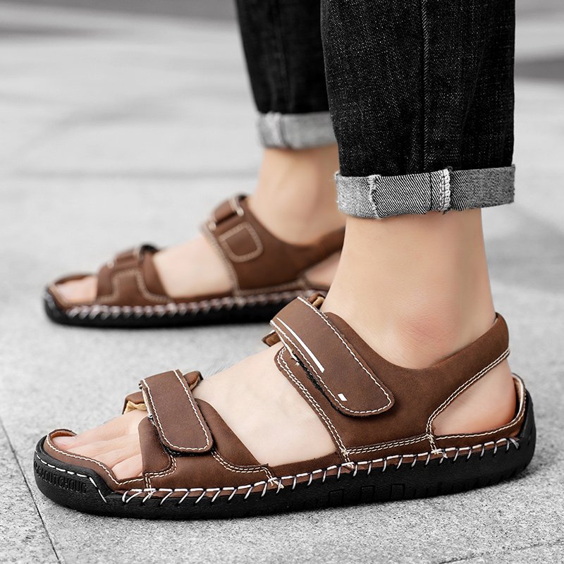 Leather sandals men's summer 2023 handmade wild new beach sports casual shoes large size breathable hole sandals slippers