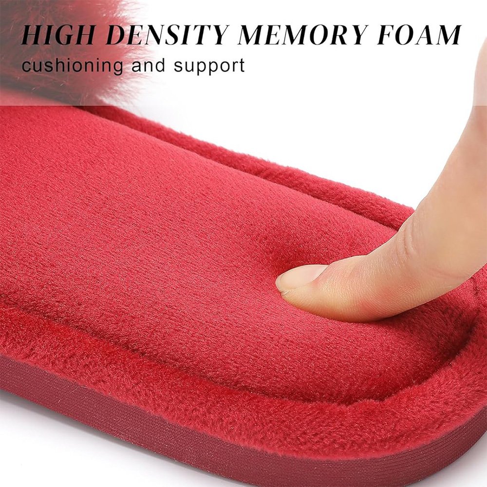 Women's Faux Fur Slippers Fuzzy Flat Spa Fluffy Open Toe House Shoes Indoor Outdoor Slip on Memory Foam Slide Slippers