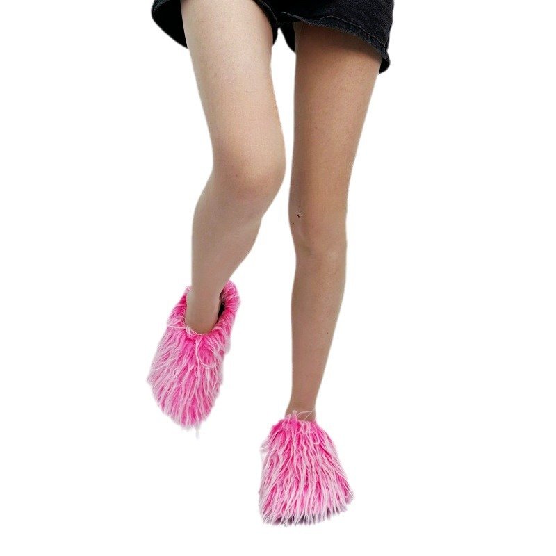 Hot Selling Winter New Ladies Genuine Plush Tassel Hair Shoes Flat Shoes Outdoor Women's Large Hair Slippers