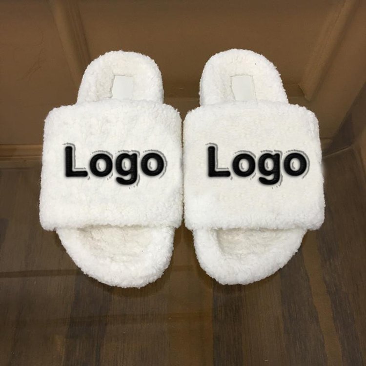 Custom Logo Ladies Indoor Outdoor Fluffy Real Sheepskin Platform Fur Slides Slippers with Arch Support