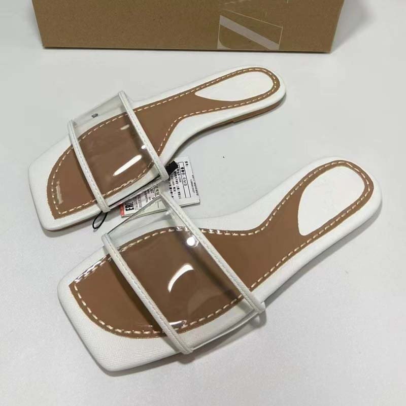 Large Size 42 Famous ZA Shoes 2024 Summer Designer Slides Slippers Open Toe Outdoor Casual Transparent Flat Beach Women's Shoes