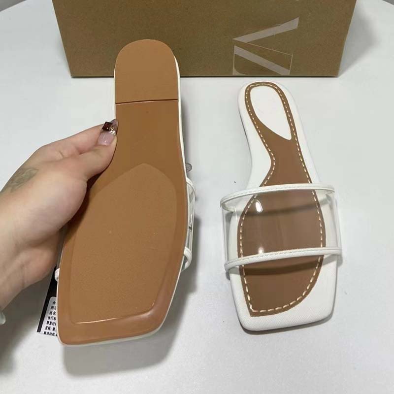 Large Size 42 Famous ZA Shoes 2024 Summer Designer Slides Slippers Open Toe Outdoor Casual Transparent Flat Beach Women's Shoes
