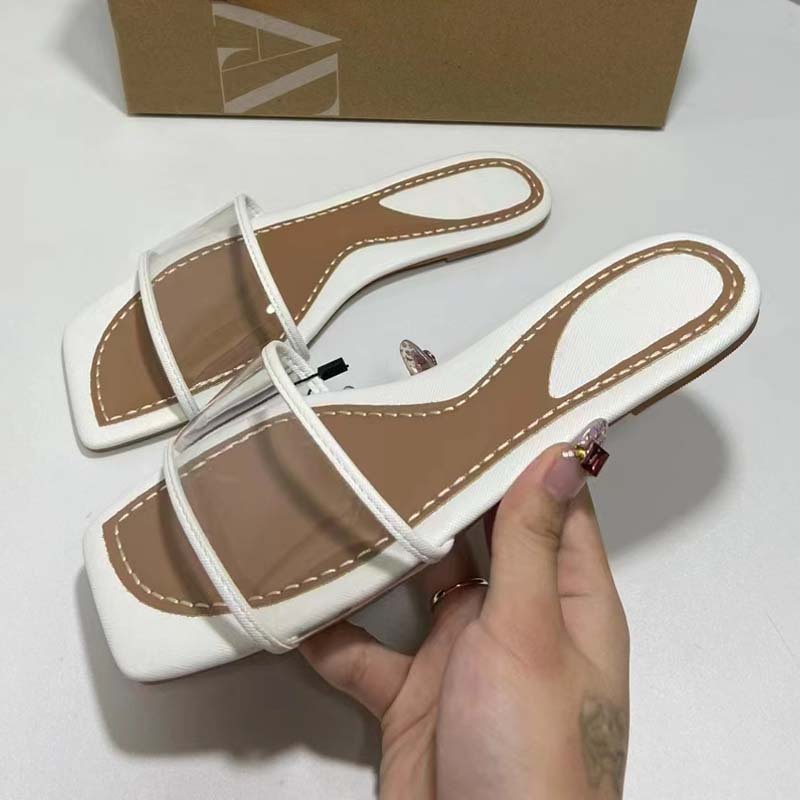 Large Size 42 Famous ZA Shoes 2024 Summer Designer Slides Slippers Open Toe Outdoor Casual Transparent Flat Beach Women's Shoes