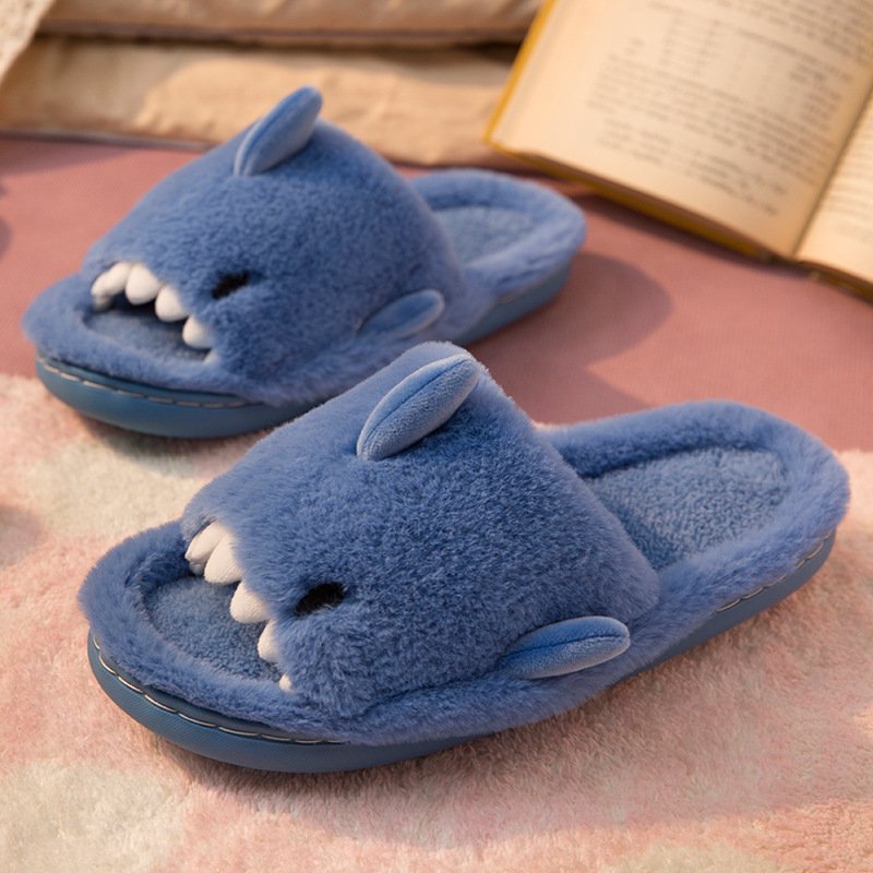 Slipper Manufacturers Winter Cartoon Shark Indoor Home Warm Anti-Slip Cotton Comfortable Slides Slippers For Women Men