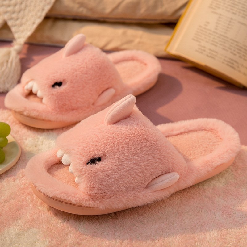 Slipper Manufacturers Winter Cartoon Shark Indoor Home Warm Anti-Slip Cotton Comfortable Slides Slippers For Women Men