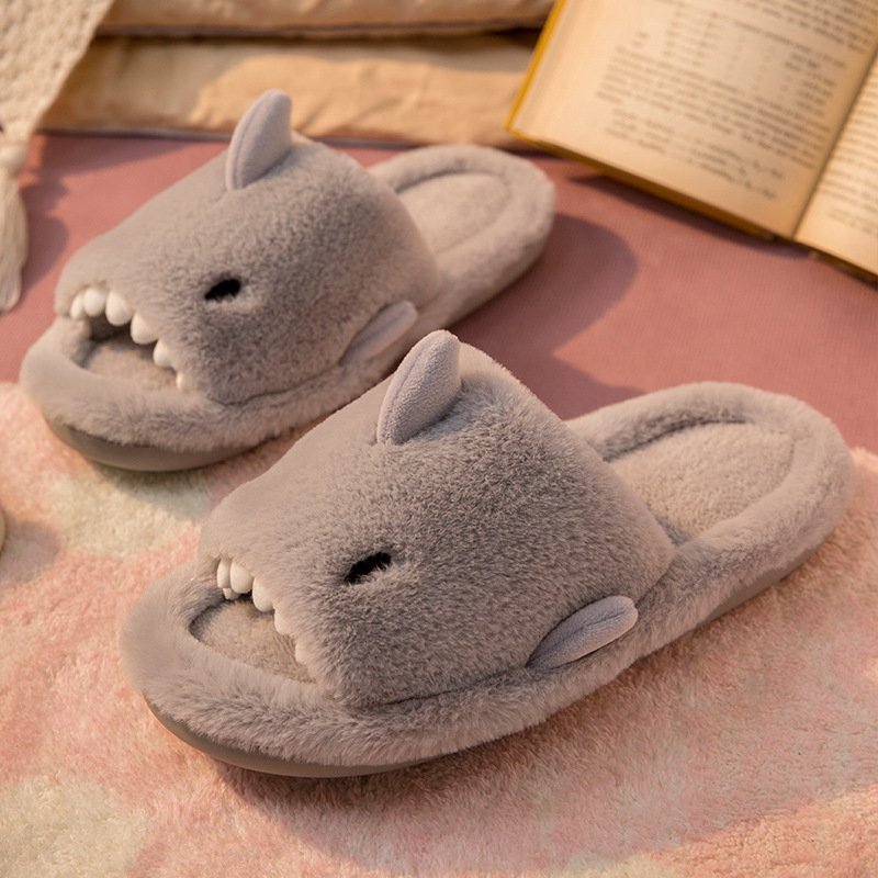 Slipper Manufacturers Winter Cartoon Shark Indoor Home Warm Anti-Slip Cotton Comfortable Slides Slippers For Women Men