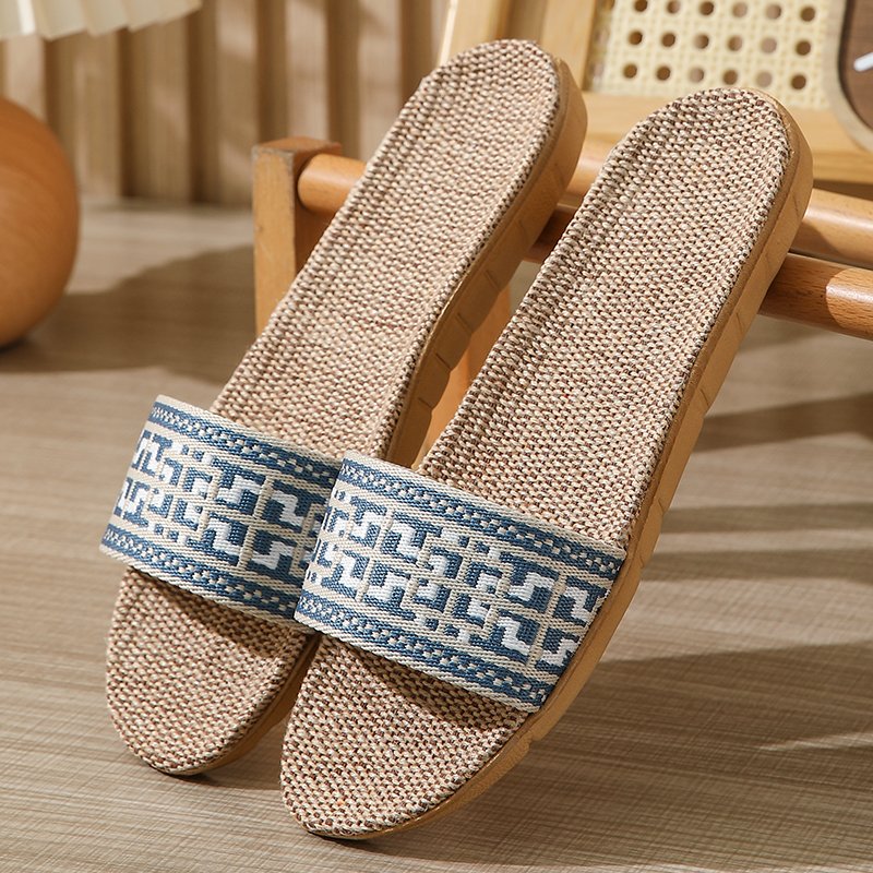 Soft and Breathable Flax Summer Slippers Shock Absorption Wholesale Linen Slides Slippers for Women