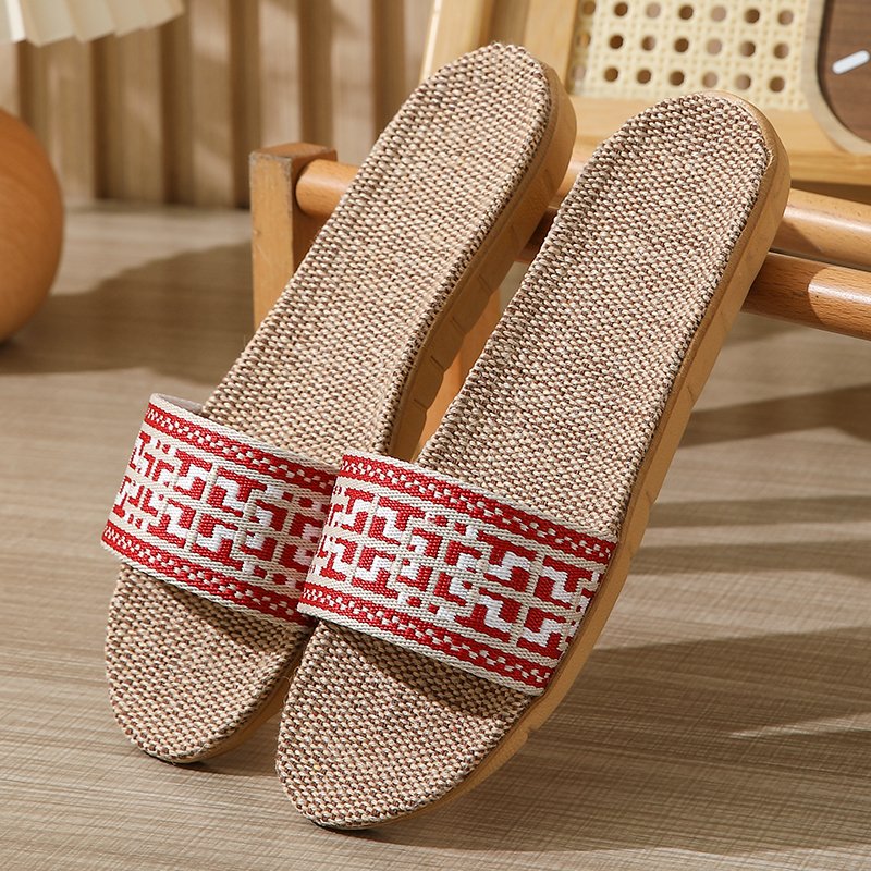 Soft and Breathable Flax Summer Slippers Shock Absorption Wholesale Linen Slides Slippers for Women