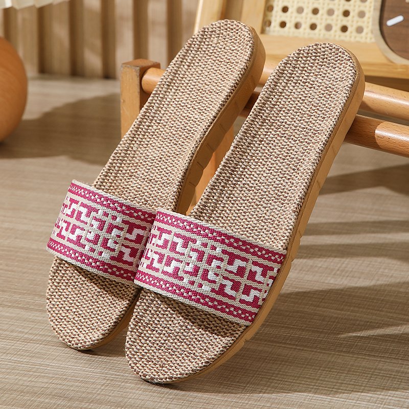 Soft and Breathable Flax Summer Slippers Shock Absorption Wholesale Linen Slides Slippers for Women