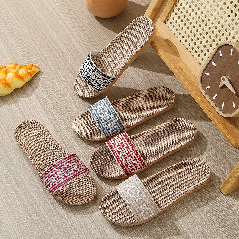 Soft and Breathable Flax Summer Slippers Shock Absorption Wholesale Linen Slides Slippers for Women