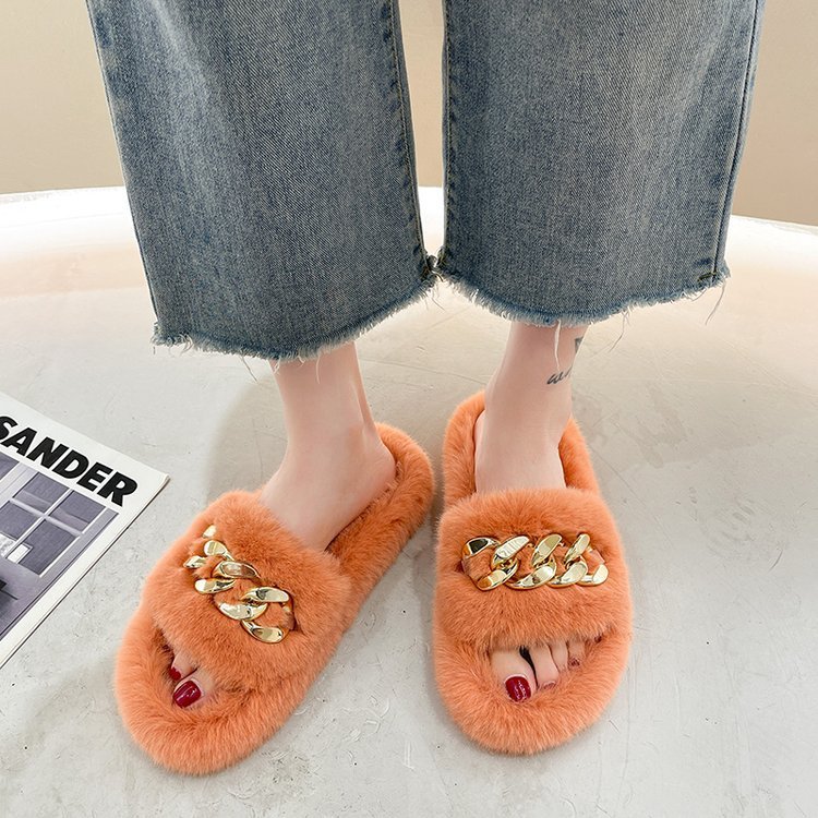 New Fashion Women Shoe 2024 Autumn and Winter Fashion Fur Daily Leisure Home Slippers Warm Flat Slides Slipper