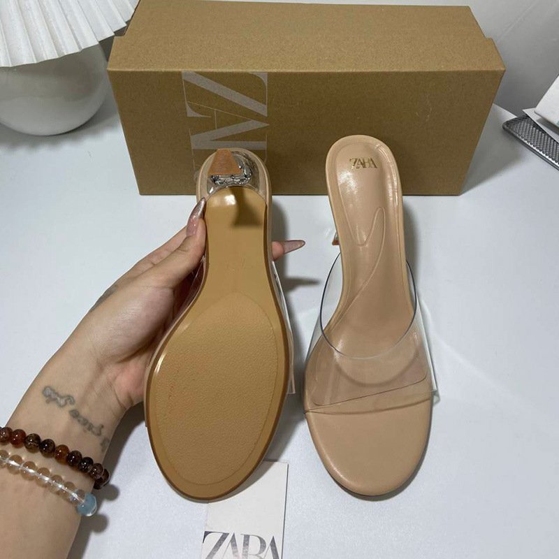 Summer new arrival fashion sexy transparent PVC stiletto high heels outdoor elegant plus size slippers sandals daily women pumps