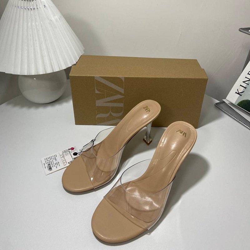 Summer new arrival fashion sexy transparent PVC stiletto high heels outdoor elegant plus size slippers sandals daily women pumps