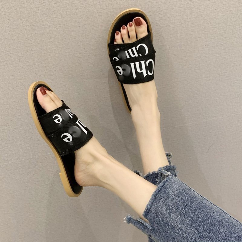 New Ladies Shoes Sandals Summer New Fashion Pvc Footwear Women Letter Slides Slippers Fashion Flat Shoes for Lady Wholesale