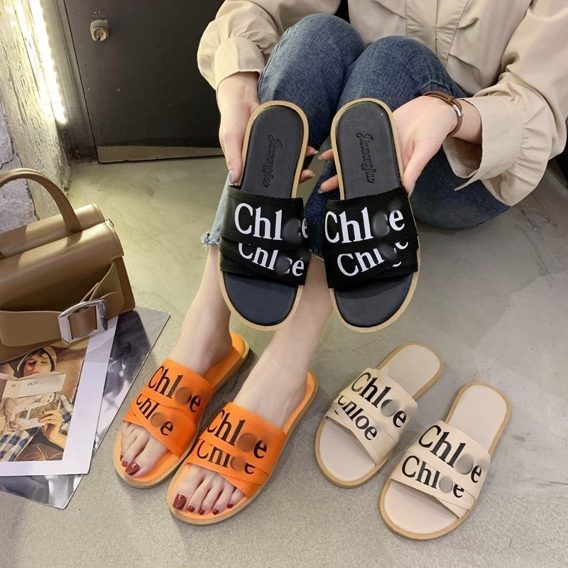 New Ladies Shoes Sandals Summer New Fashion Pvc Footwear Women Letter Slides Slippers Fashion Flat Shoes for Lady Wholesale