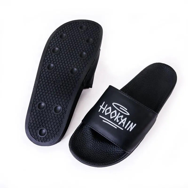 Men's Custom Logo Leather Slippers Transparent Straps Light Weight Massage Evergreen Design Home Use Fashion Customizable Logo