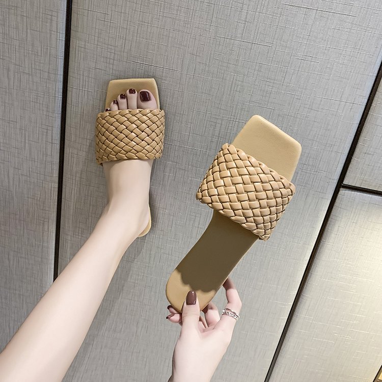 Customized Waterproof Diamond Weave Flat Heel Ladies Slippers Summer Shoes Flat Flip-Flops Slippers Women