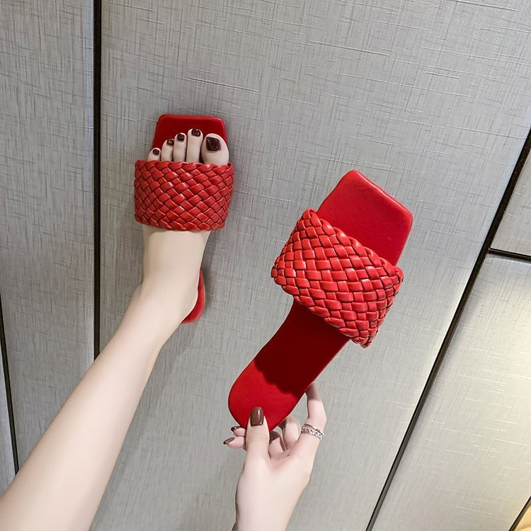 Customized Waterproof Diamond Weave Flat Heel Ladies Slippers Summer Shoes Flat Flip-Flops Slippers Women