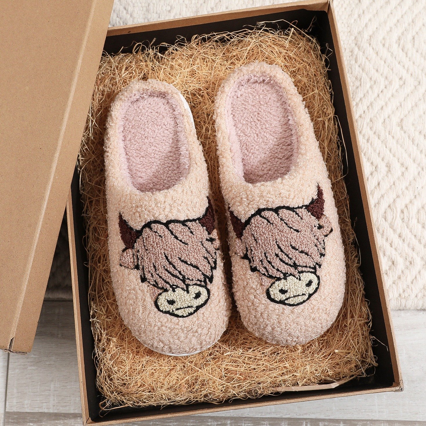 New Slides Home Warm Custom Slipper Fur Slides Faux Fur Happy Face Slippers Women Shoes Family Plush Slippers Custom