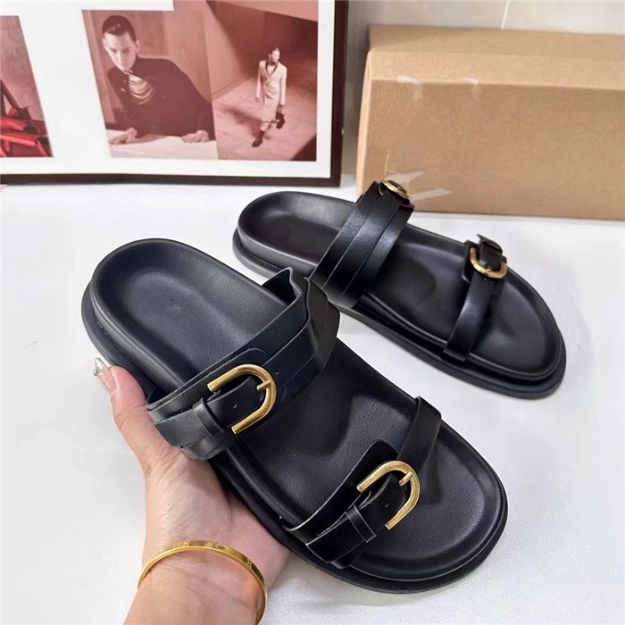pantoufles pour femmes ZA New Thick Bottom Women's Shoes One Strap Buckle Metal Open Toe Fashion Sandals Slippers