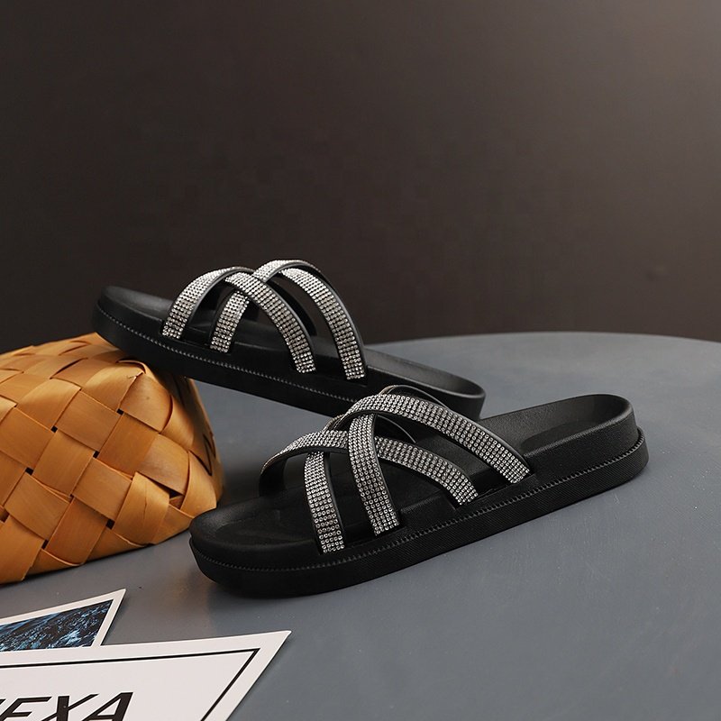 Customize Outdoor platform shoes Women plush Sandals with heel rhinestones Slides Slippers For Ladies Women mulles Sandals