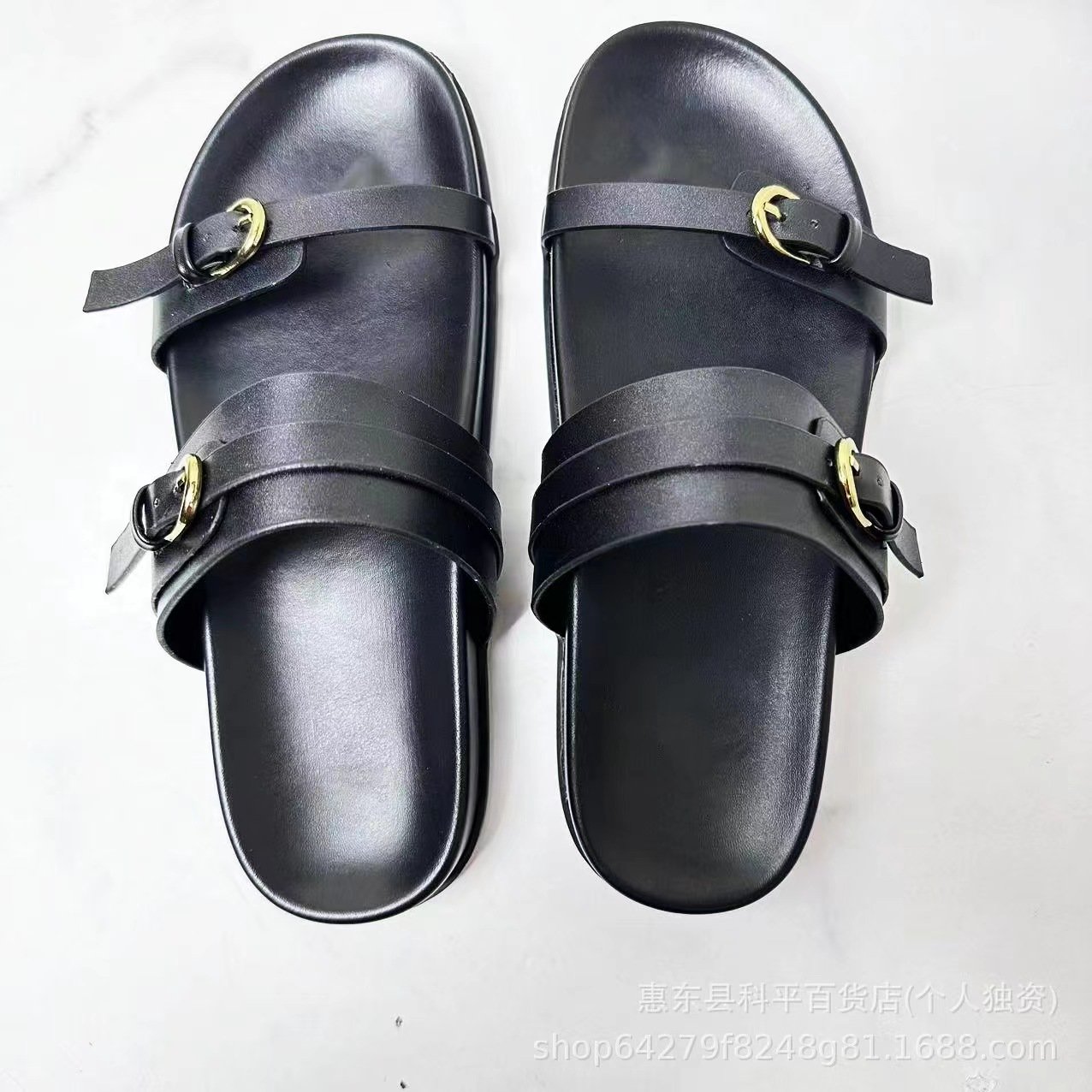 2024 Summer New Women's Shoes Open Toe Buckle Decoration Beach Casual Flat Bottom Sandals Thick Sole One Piece Slippers