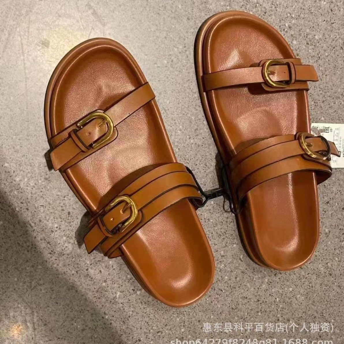 2024 Summer New Women's Shoes Open Toe Buckle Decoration Beach Casual Flat Bottom Sandals Thick Sole One Piece Slippers