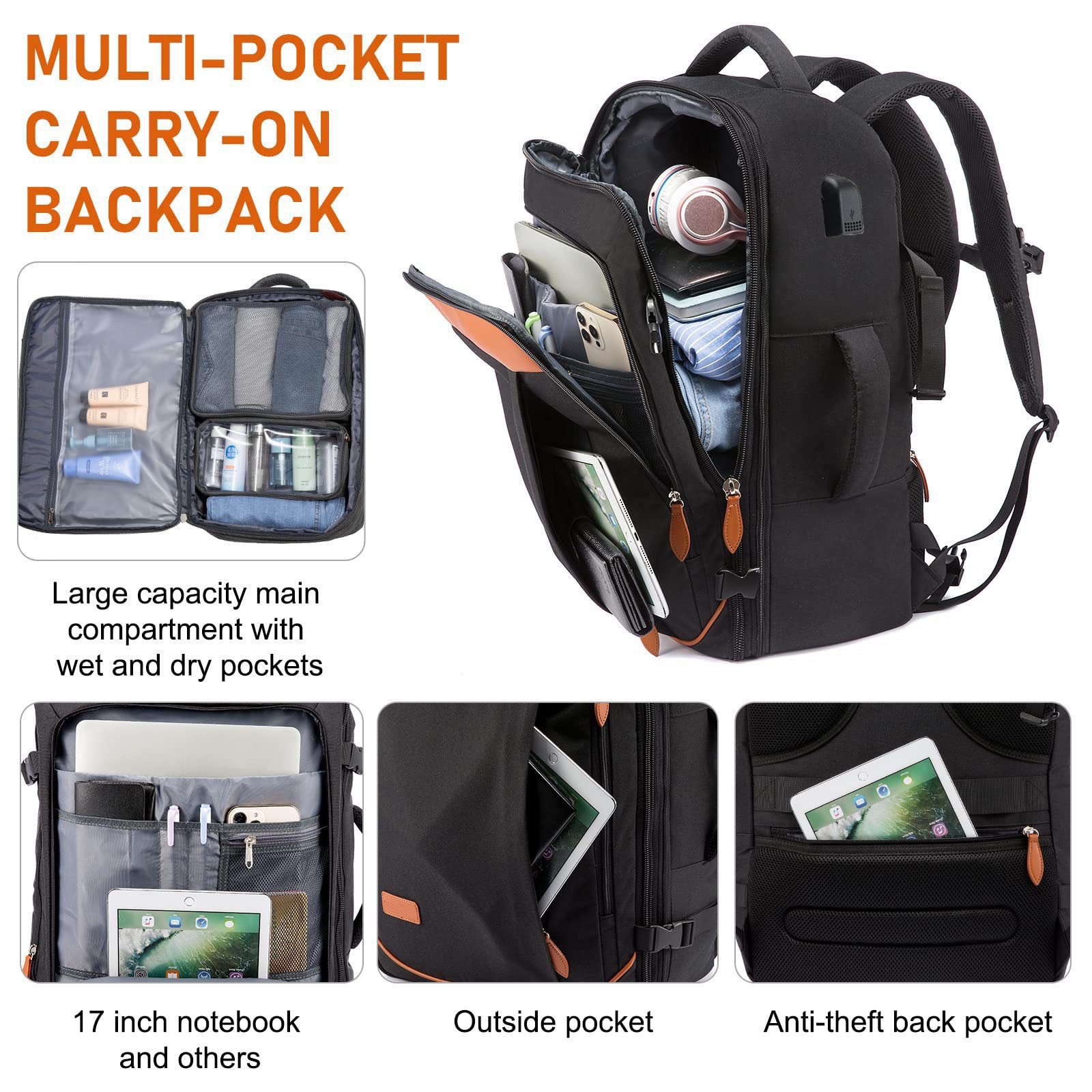 Factory Outlet 40L High Quality Waterproof Expandable Large 5 Pcs Set Travel Gym Hiking Travel Backpack Laptop Backpacks
