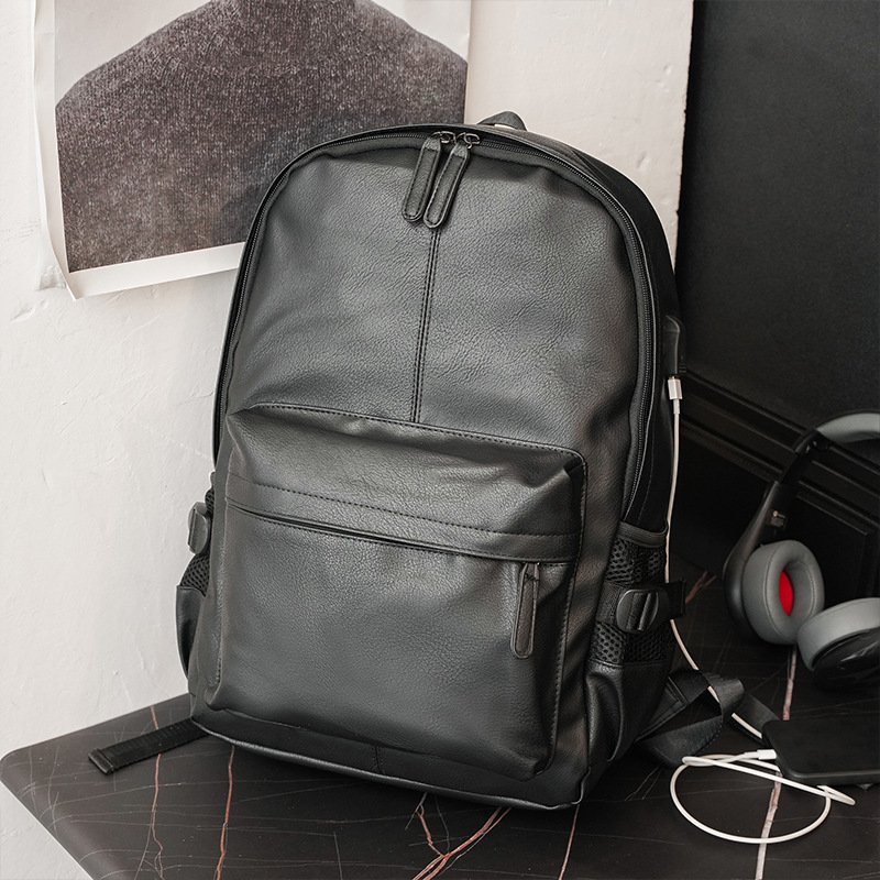 Custom Logo Design Fashion Men Laptop Backpack PU Waterproof Student School Backpack with USB Charge Port Travel Backpack