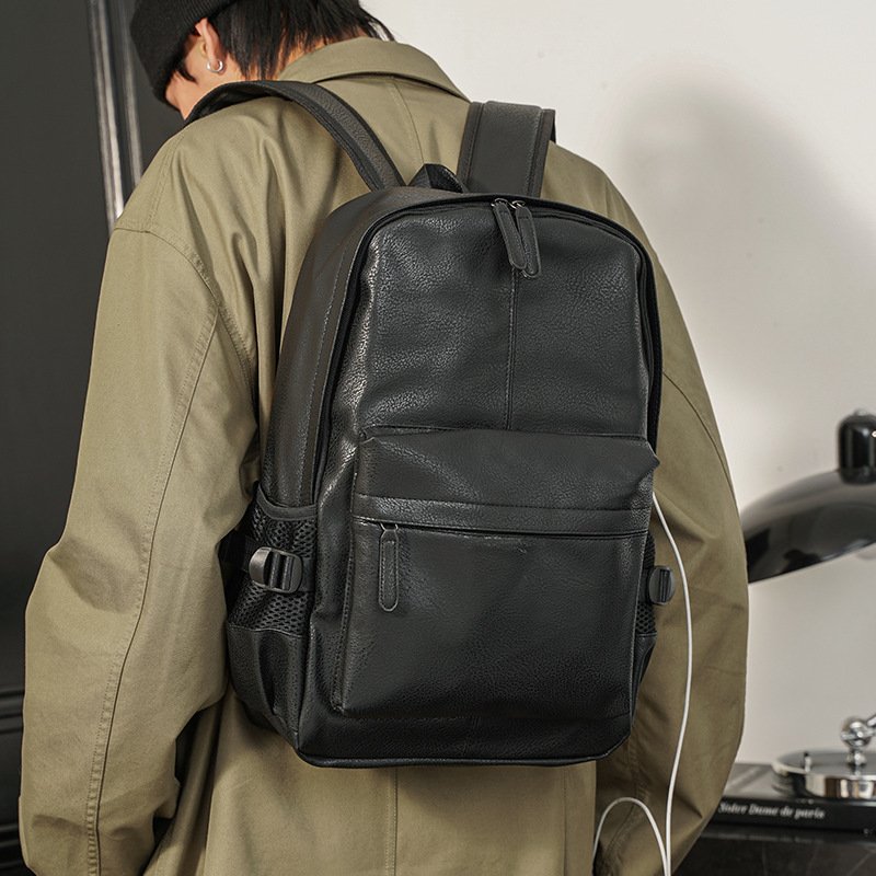 Custom Logo Design Fashion Men Laptop Backpack PU Waterproof Student School Backpack with USB Charge Port Travel Backpack