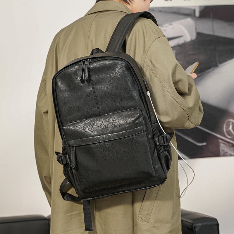 Custom Logo Design Fashion Men Laptop Backpack PU Waterproof Student School Backpack with USB Charge Port Travel Backpack