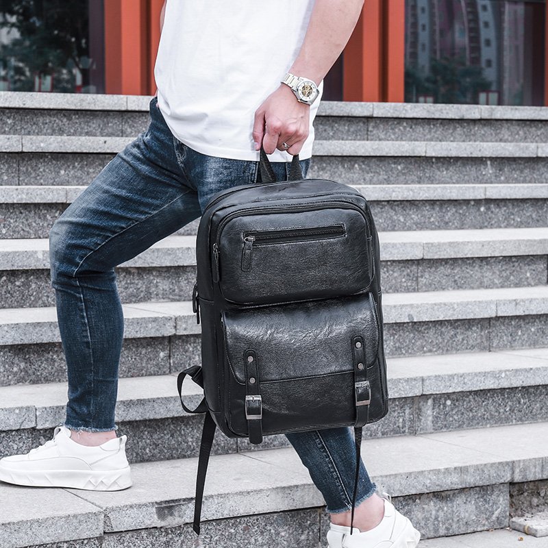 fashion large capacity waterproof computer bag for college student custom men leather backpack