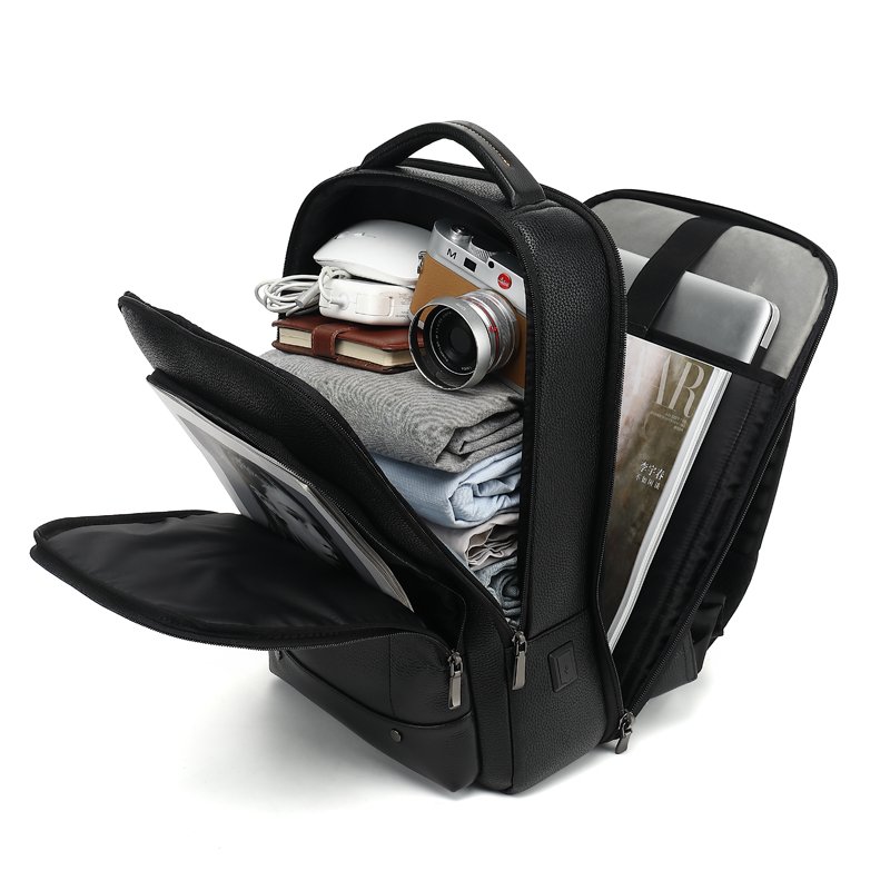 Fashion genuine leather backpack business laptop backpack with USB charging high quality men backpacks