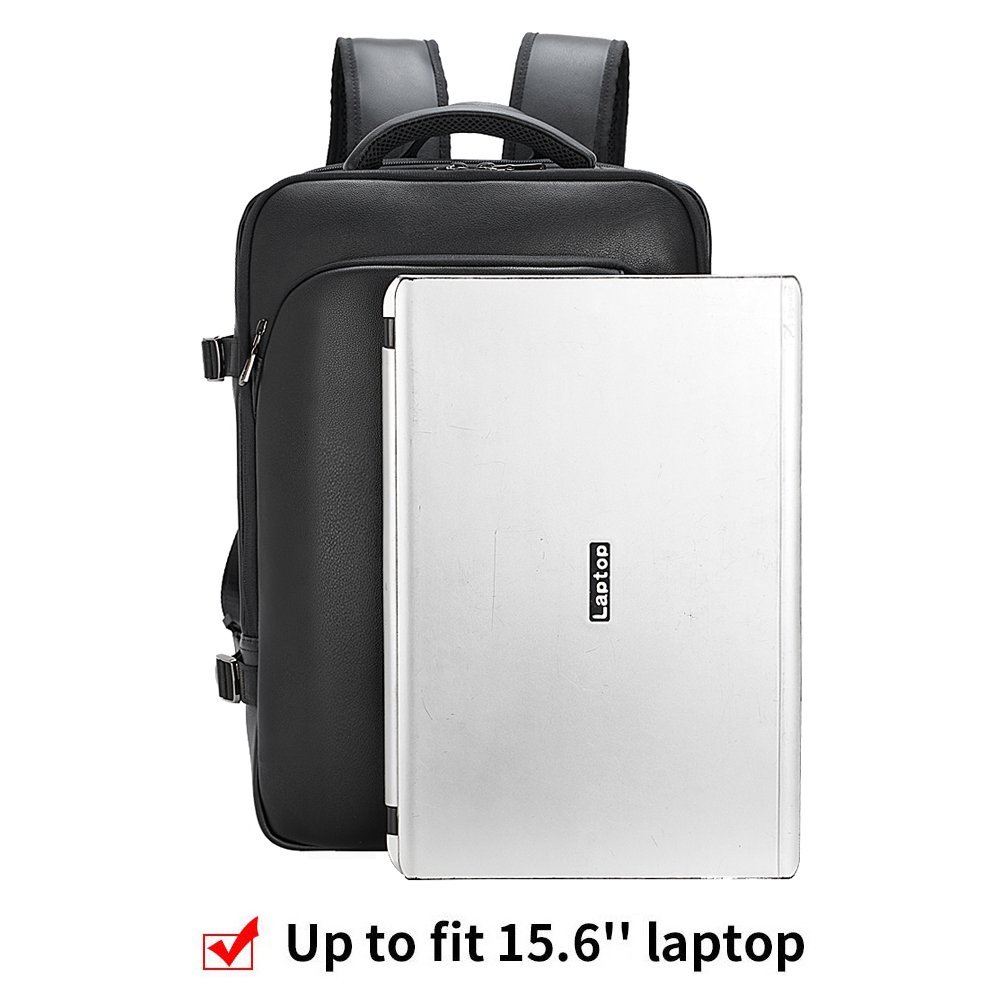 2024 New Design Oversized Premium Leather Back Pack Bag Mens Expand Capacity Black Genuine Leather Travel Backpack